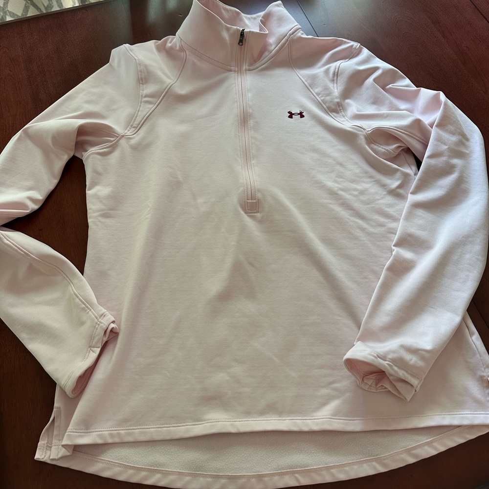 Under Armour 3/4 zip top. Coral pink. Ladies large.
